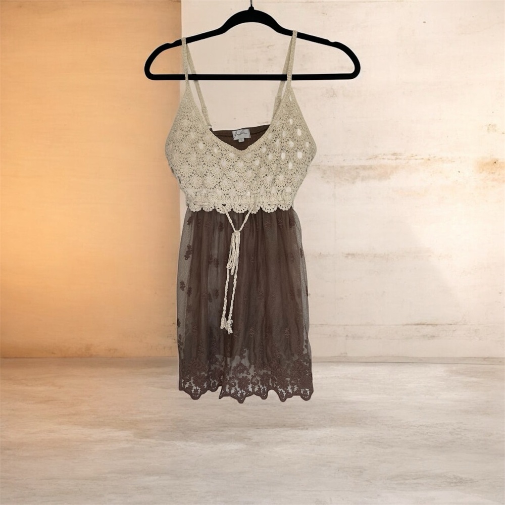 Y2K Aspired BOHO Crochet Lace Sheer Babydoll shirt from JGEE.‎ Size Large